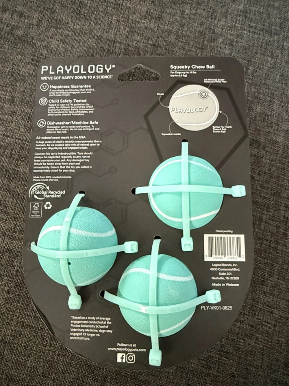 Playology Teal Squeaky Chew Balls - 3 Pack